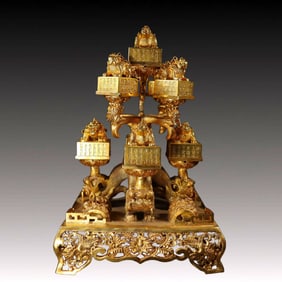 A Set of Rare Gilt Bronze Auspicious Beast Pattern Seals,with poem