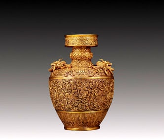 An Exquisite Gilt Bronze Lotus and Dragon Pattern Vase