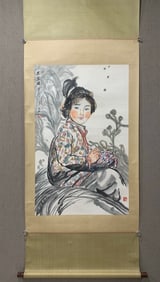 A Chinese Vertical Scroll Ink Painting of Figure on Paper,Liu Wenxi
