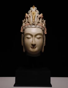 A Solemn Marble Painted Color Avalokitesvara-Head Ornament
