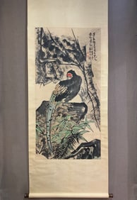 A Chinese Vertical Scroll Ink Painting of Eagle on Paper,Li Kuchan