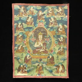 A Rare Brocade Painted Color Statue of Tsongkhapa Tangka