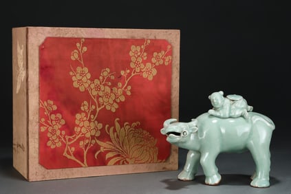 An Exquisite Longquan yao Figure and Buffalo Ornament