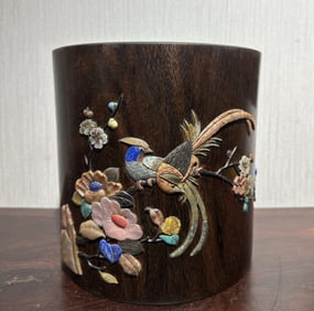 A Huge Huanghuali wood Flower and Bird Pattern Box,Inlaid Gems