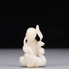 An Exquisite White Jade Goose and Figure  Ornament