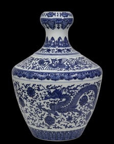 An Exquisite Blue and White Lotus and Dragon Pattern Vase