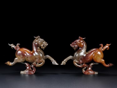 A Pair of Exquisite Gaogu Jade Horse Ornaments