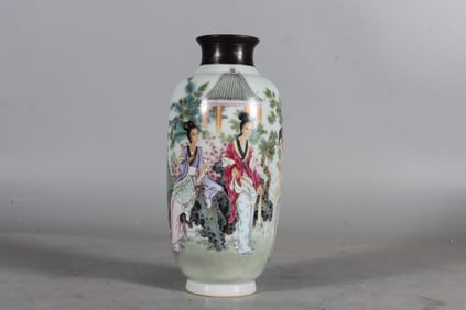 A Fine Famille-Rose Landscape and Figure Pattern Vase