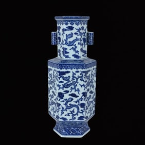 A Huge Blue and White Auspicious Cloud and Dragon Pattern Double-Ears Vase
