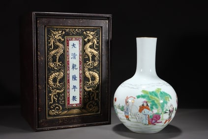 A Rare Famille-Rose Painted Gold Character and Story Pattern Vase
