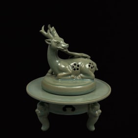 An Exquisite Ru yao Sky Blue Glazed Deer-Shaped Censer