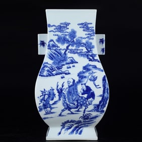 A Rare Blue and White Character and Story Pattern Double-Ears Vase