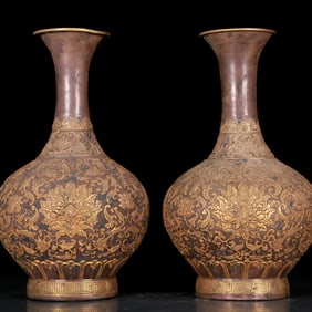 A Pair of Exquisite Gilt Silver Lotus Pattern Vases
