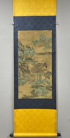 A Chinese Vertical Scroll Ink Painting of Landscape on Silk,Qiu Ying