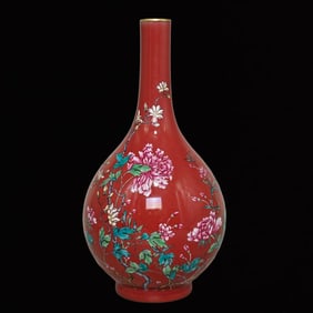 A Rare Famille-Rose Peony Pattern Vase