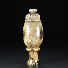 A Rare White Jade Auspicious Beast Pattern Bottle,