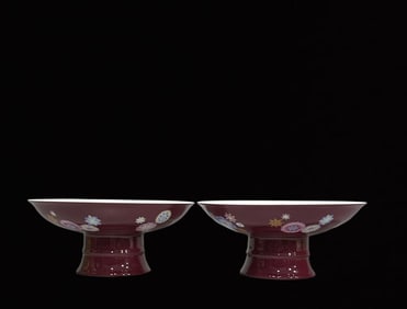 An Exquisite Enamel Ruby Red-Glazed Flower and Bird Pattern Stem Plate