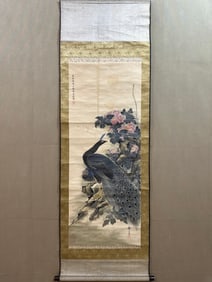 A Chinese Vertical Scroll Ink Painting of Flower and Bird on Paper,Lv Ji