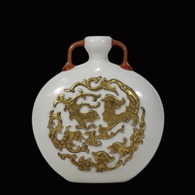 An Exquisite White Glazed Painted Gold Double-Ears Vase