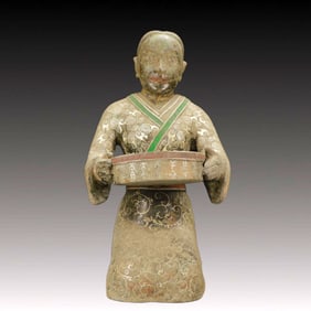 A Rare Bronze Inlaid Silver Figure Candlestick,With Inscription