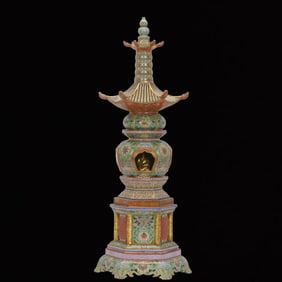 A Huge Enamel Cloisonne Painted Gold Lotus Pattern Pagoda