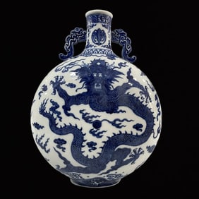 A Huge Blue and White Auspicious Cloud and Dragon Pattern Double-Ears Vase