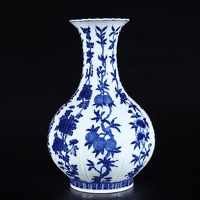 A Rare Blue and White Flower and Fruit Pattern Vase