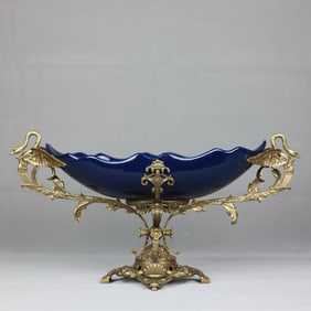 An Exquisite Blue Glazed Inlaid Bronze Flower and Bird Brush Washer