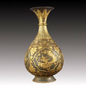 An Exquisite Gilt Bronze Dragon and Phoenix Pattern Vase