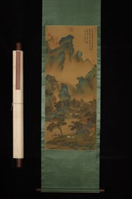 A Chinese Vertical Scroll Ink Painting of Landscape on Silk