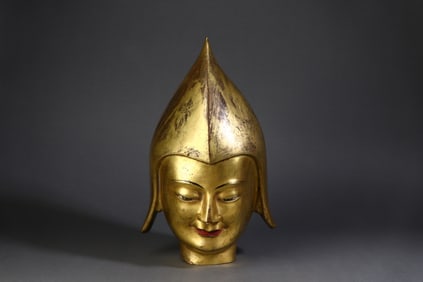 A Rare  Gilt Bronze Tsongkhapa Buddha Head