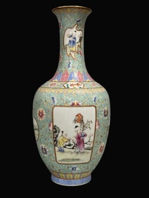 A Rare Turquoise Green Ground Figure Story Pattern Vase