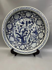A Rare Blue and White Flower and Bird Pattern Plate