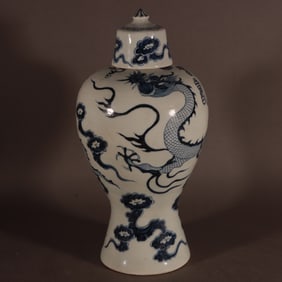 A Rare Blue and White Dragon Patterns Vase