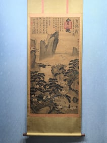 A vertical scroll of Chinese ink crane painting on silk