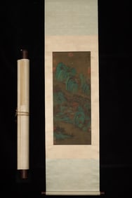 A Chinese Vertical Scroll Ink Painting of Landscape on Silk