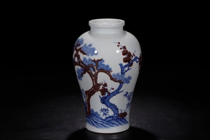 A Rare Blue and white underglaze-red landscape pattern vase