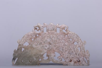 A Rare Archaic Jade Chi Dragon Cloud Pattern Jade Huang