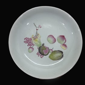 A Rare Famille-Rose Ruby Red-Glazed Flower and Fruit Pattern Plate