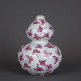 A Rare Famille-Rose Ruby Red Butterfly Pattern Vase