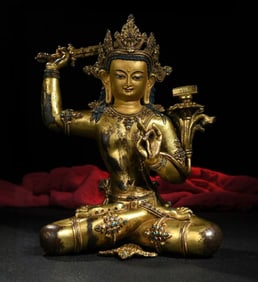 A Rare Gilt Bronze Manjusri Bodhisattva