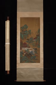 A Chinese Vertical Scroll Ink Painting of Landscape on Silk