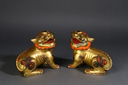 A Pair of Rare Gilt Bronze Kylins