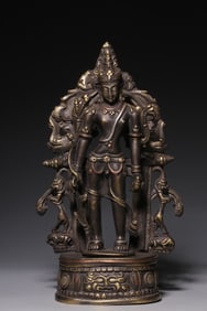 A Rare Bronze Inlaid Silver Lotus Holding Avalokitesvara Statue
