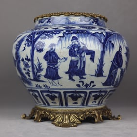 A Rare Blue and White Copper Inlaid Figure Story Pattern Jar?