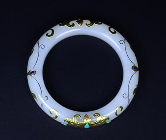 A Rare Hetian jade with Gold Wrapping Bracelet