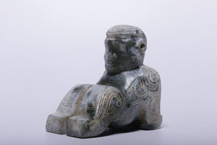 A Rare Archaic Jade Figurine Handle Ornament