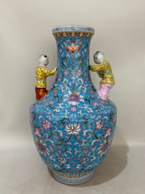 A Rare Enamel Lotus Figure Pattern Vase