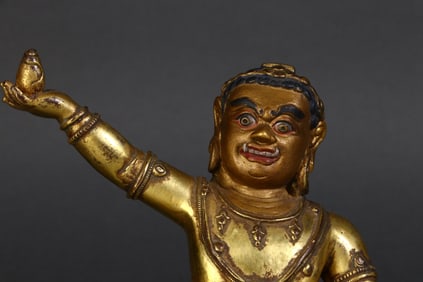 A Rare  Gilt Bronze Yellow God of Wealth Tibetan Buddha Statue