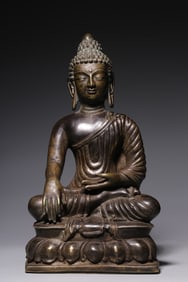 A Rare Bronze Inlaid Silver Sakyamuni Seated Statue